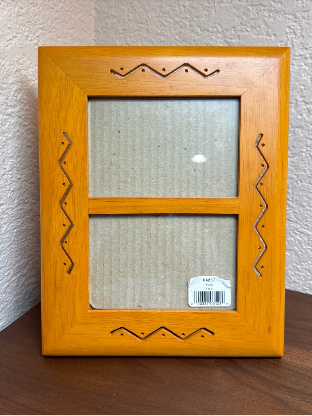 VTG Fetco Teak Wood Double Photo Frame Handcrafted Carved MCM 5"x7" (2)3x5